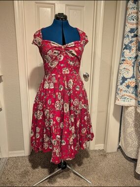 Hell Bunny Red Sugar Skull Print Dress
